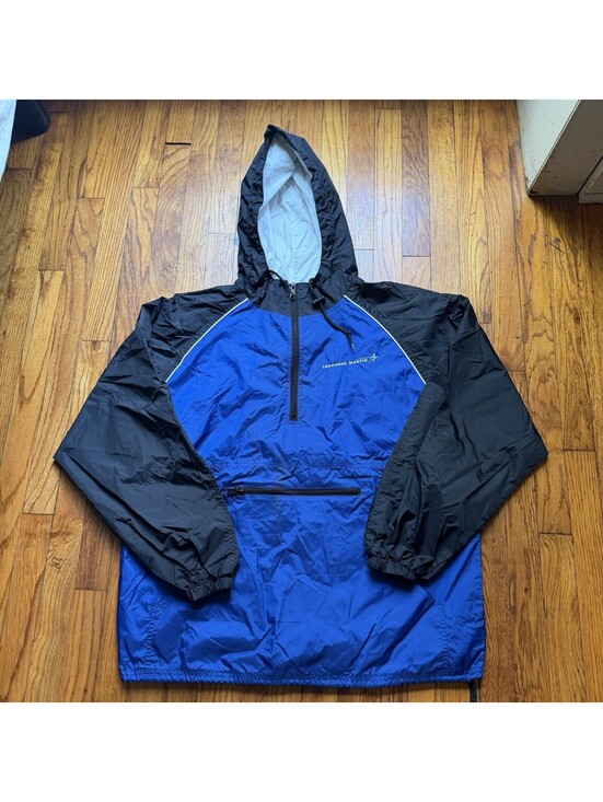 Lockheed Martin Vintage 2XL Windbreaker Anorak Jacket Men’s Blue Black Pullover